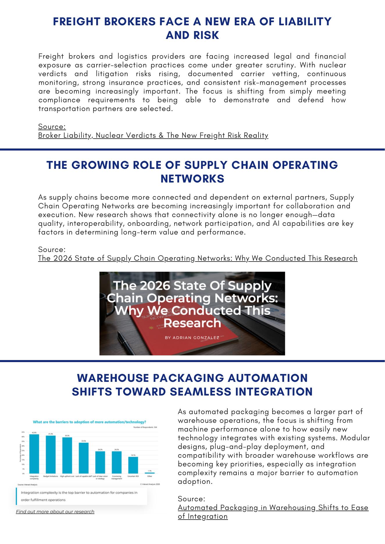 ACWI Spotlight August 2026 — page 3: broker liability, operating networks, packaging automation