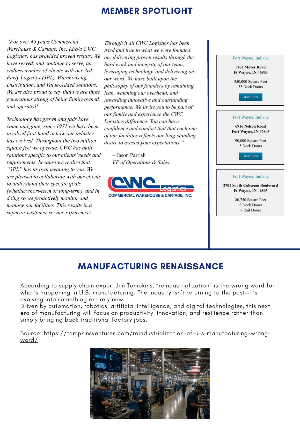 ACWI Spotlight June 2026 — page 2: Manufacturing renaissance, IWLA study, family business, LEGO heist